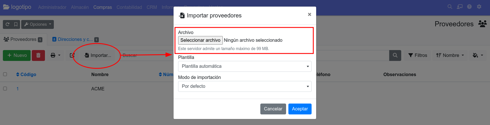 seleccionar excel proveedores