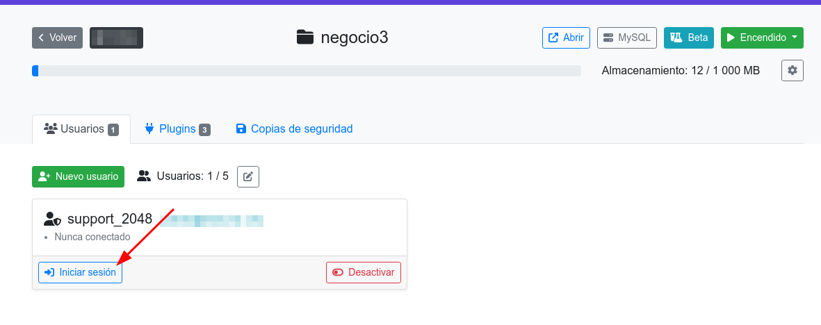 iniciar sesión en el negocio del espacio privado