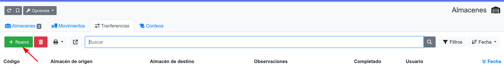 nueva transferencia de stock