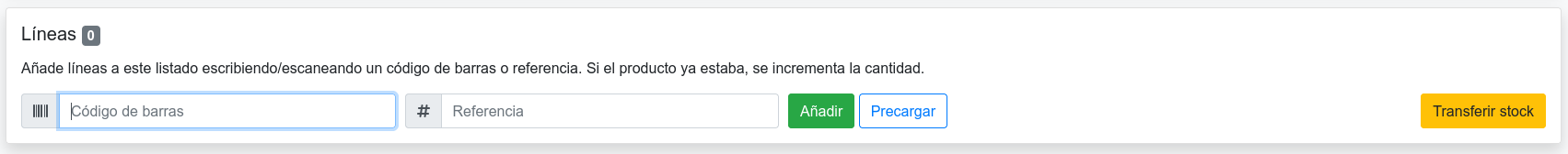 añadir productos a transferencia de stock