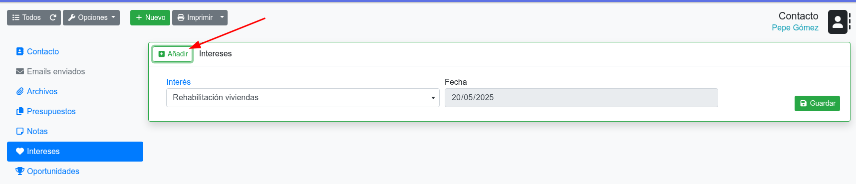 asignar interes contacto