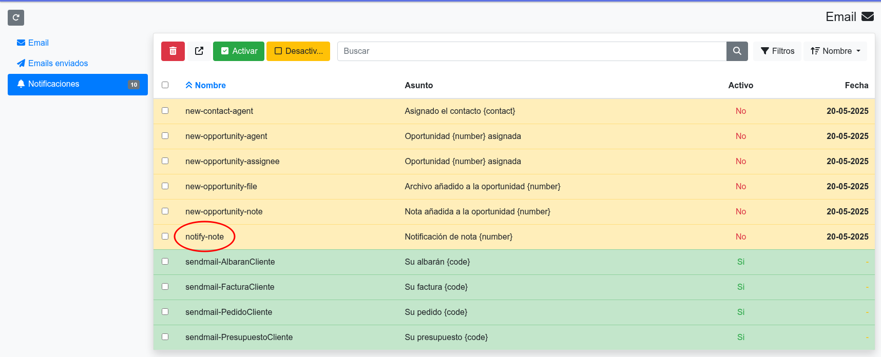 notificaciones crm