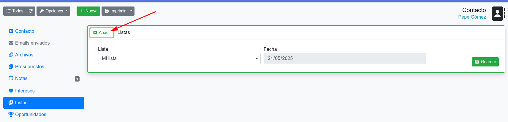 asignar contacto a lista