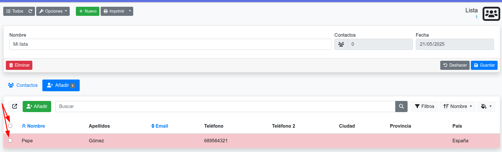 asignar contactos a lista