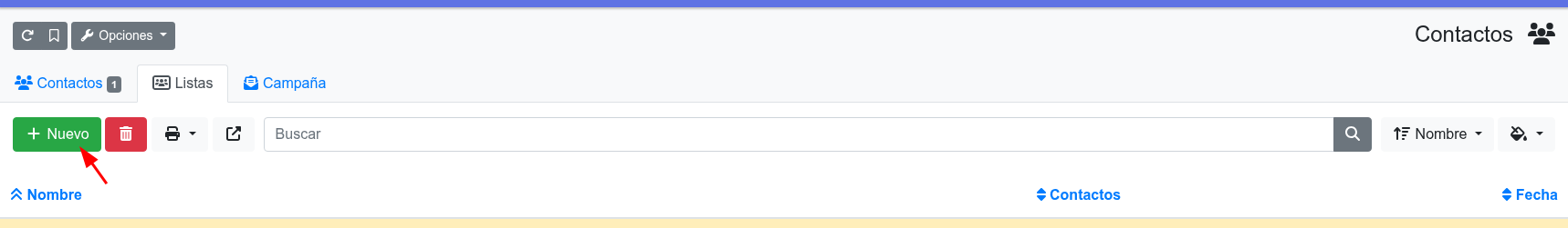 nueva lista de contactos