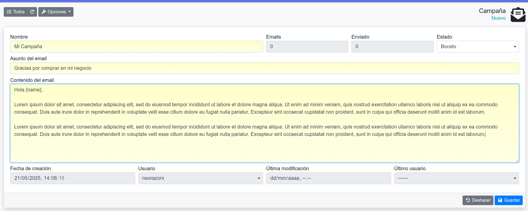 crear campaña de emails