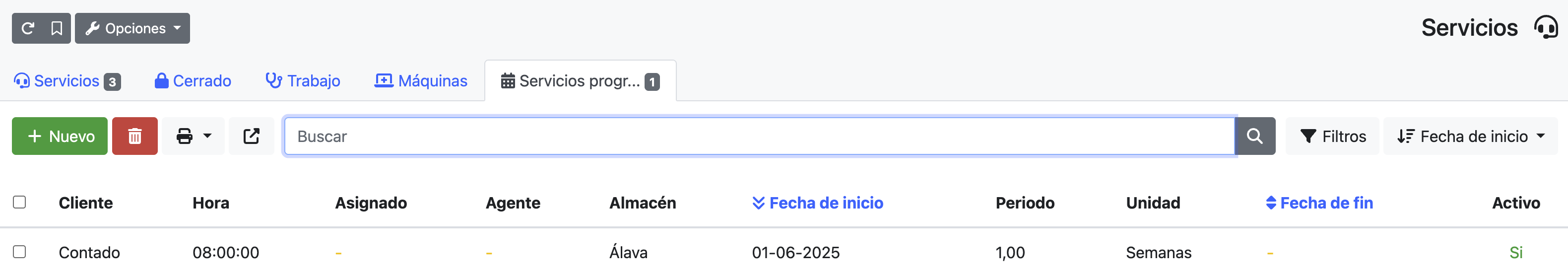 Listado servicios programados