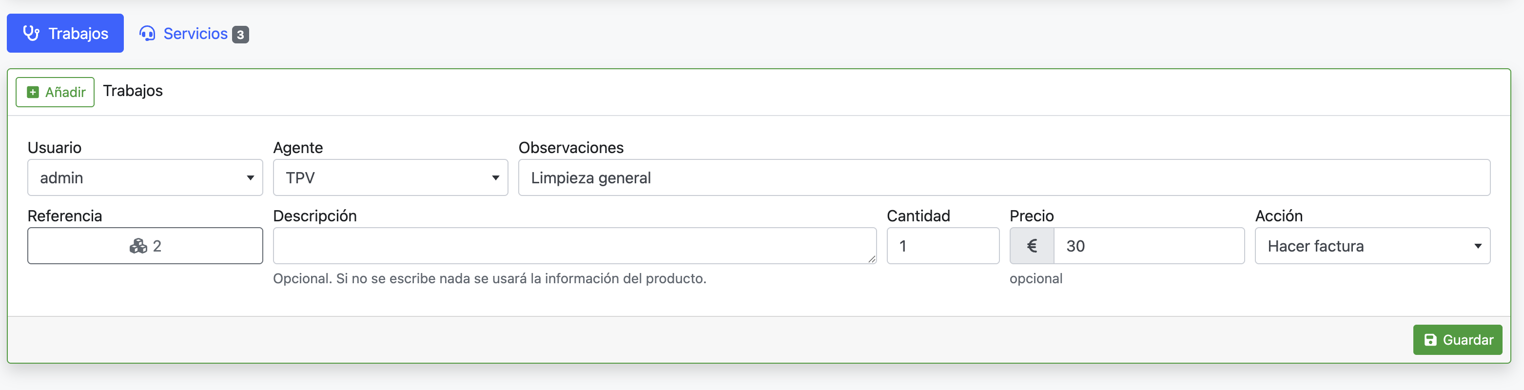 Añadir trabajos
