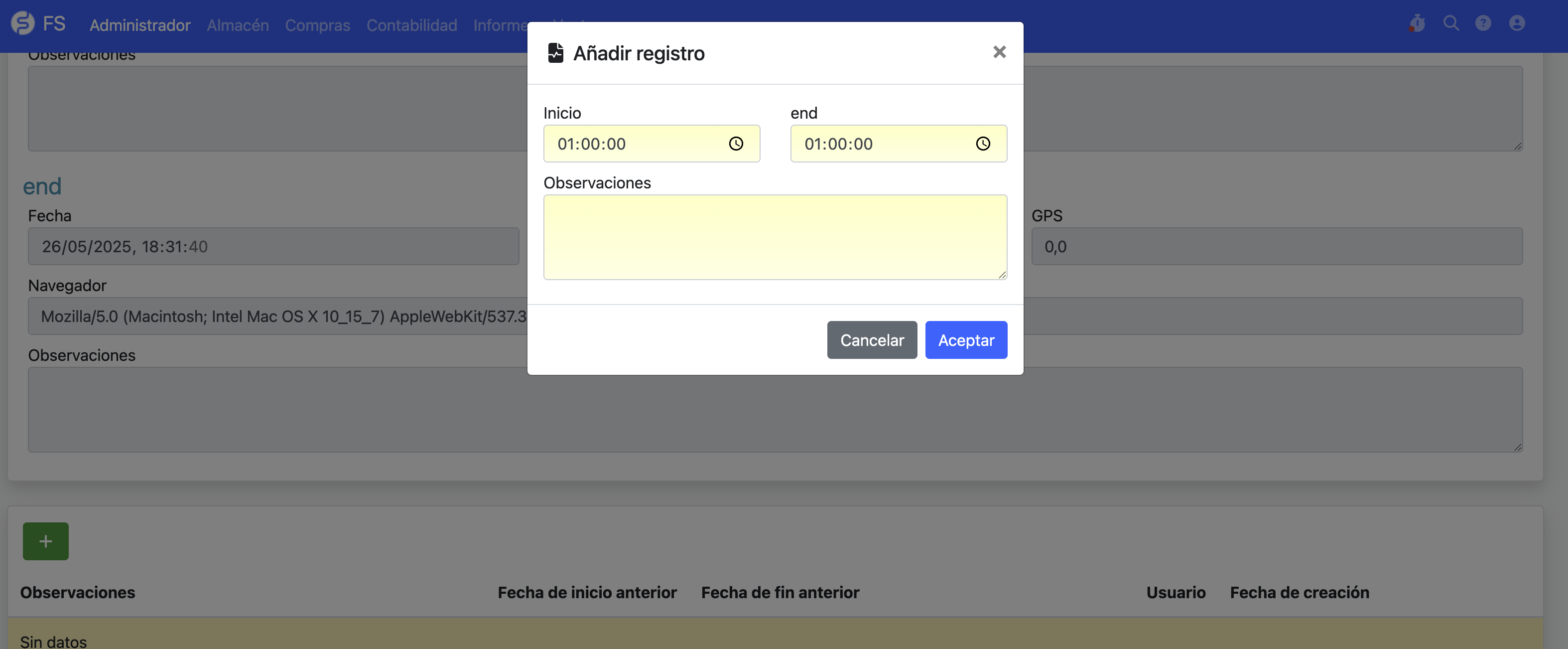 Editar registro horario