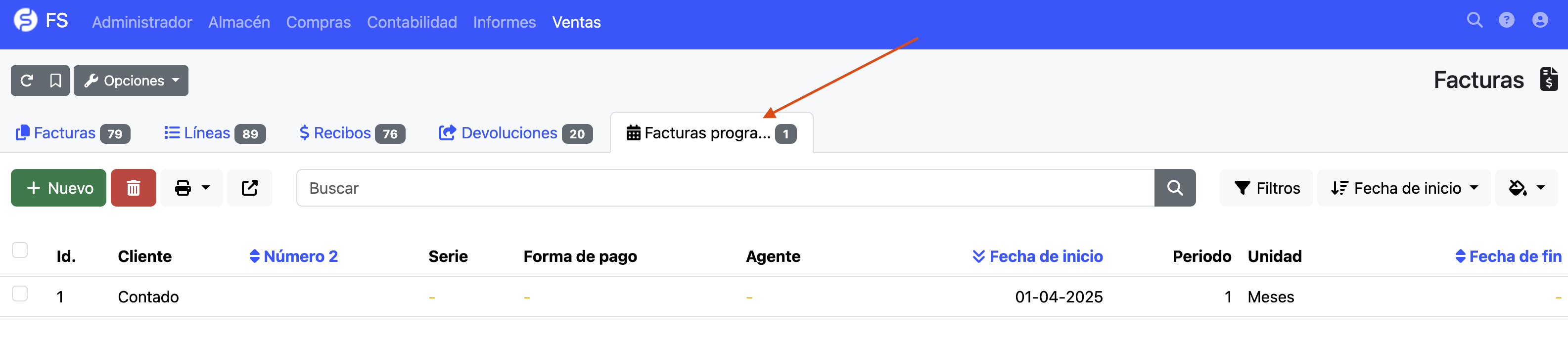 facturas programadas