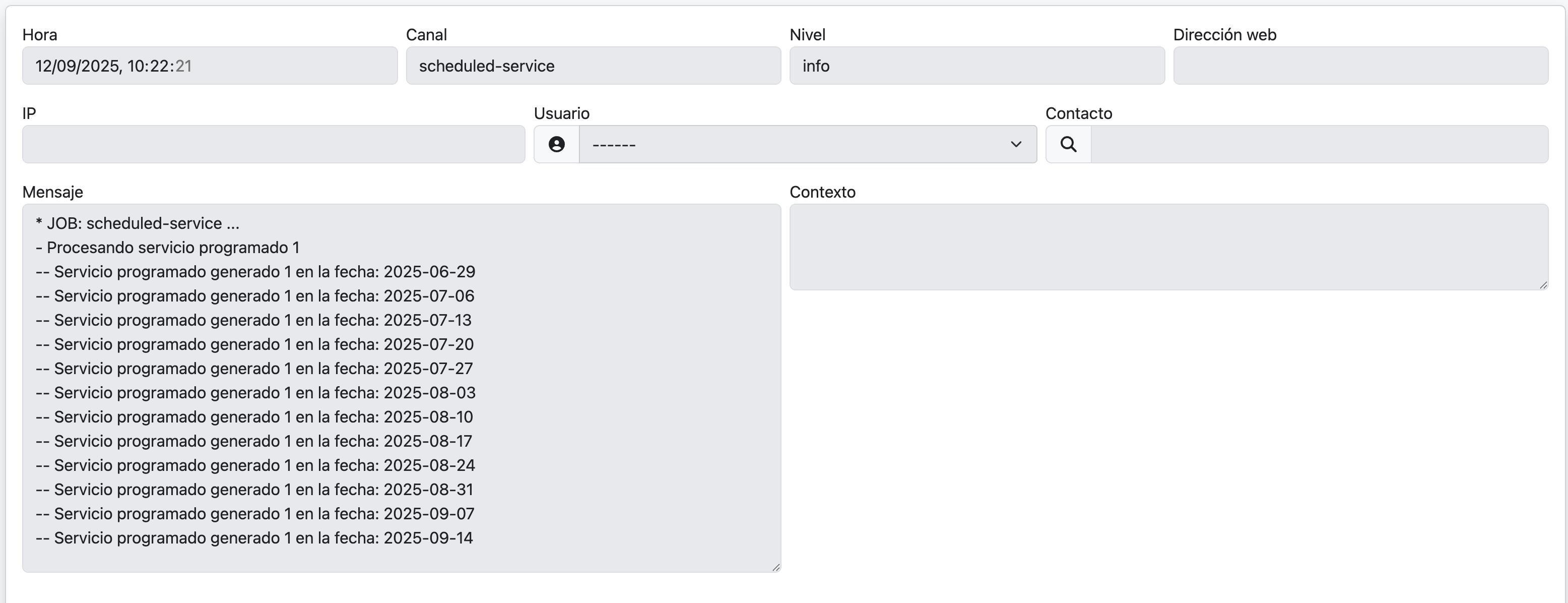 log cro nservicio programado