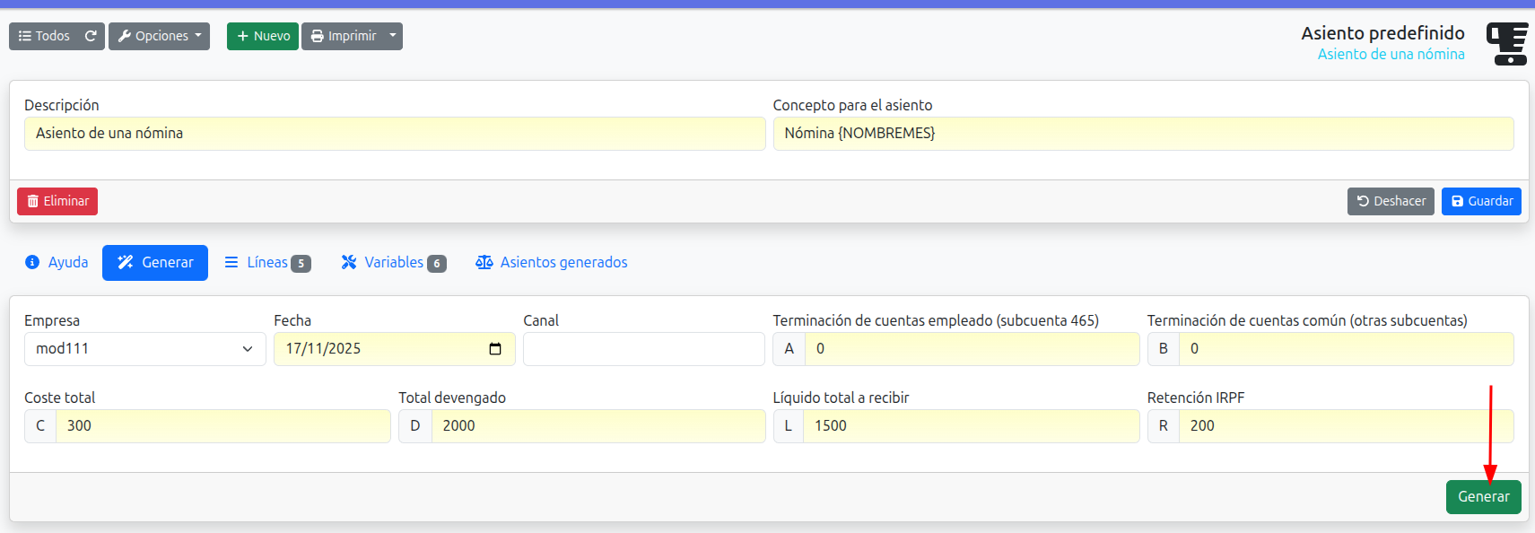 generar asiento nomina