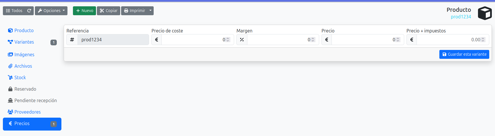 precios del producto