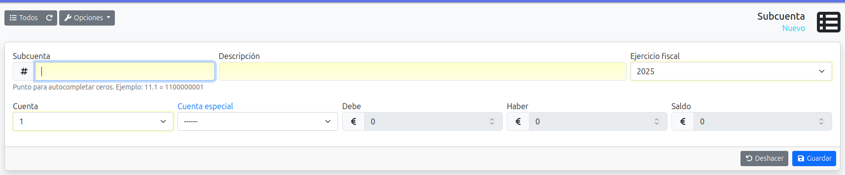 Crear una cuenta contable