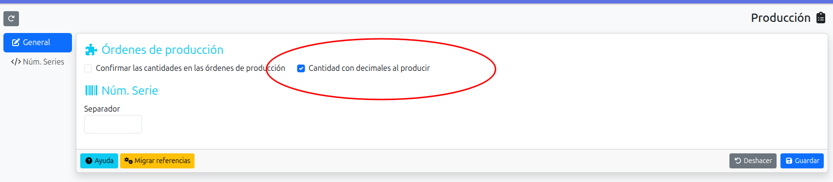 poner decimales producción