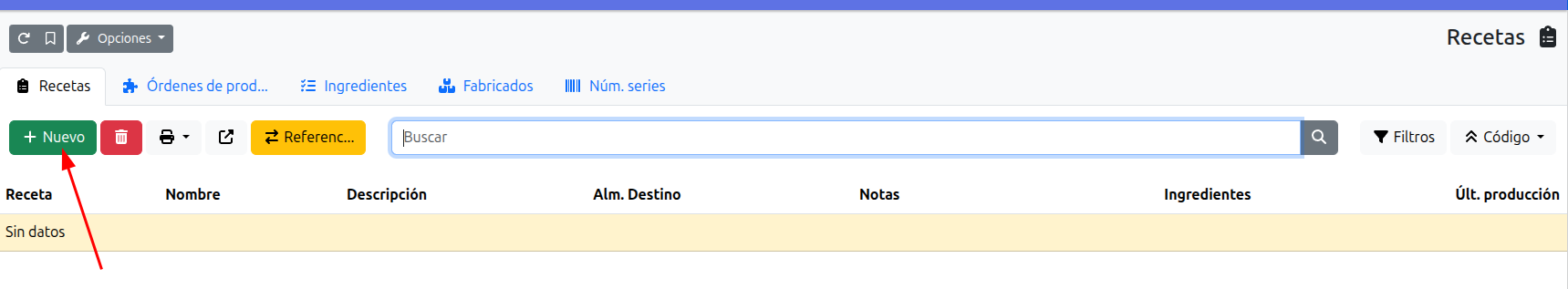 nueva receta produccion