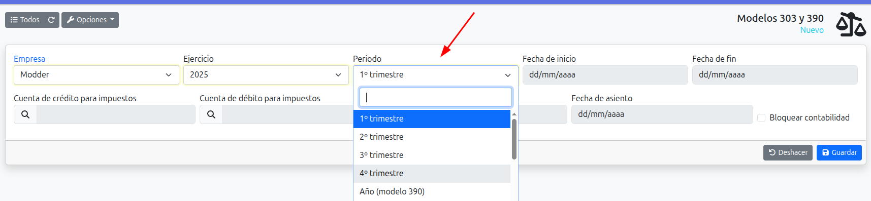 seleccionar trimestre modelo 303