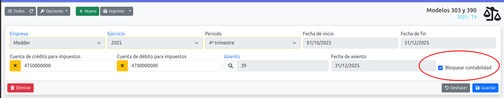 bloquear trimestre contable 303