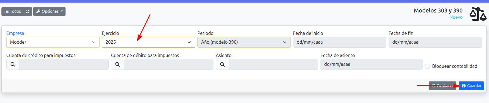 seleccionar ejercicio modelo 390