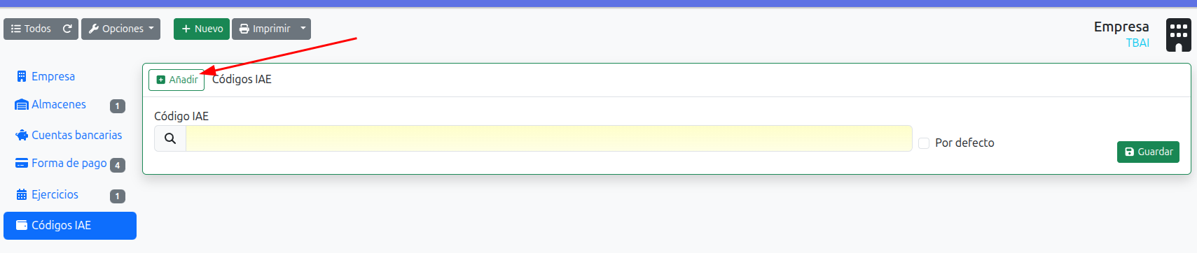 seleccionar códigos IAE