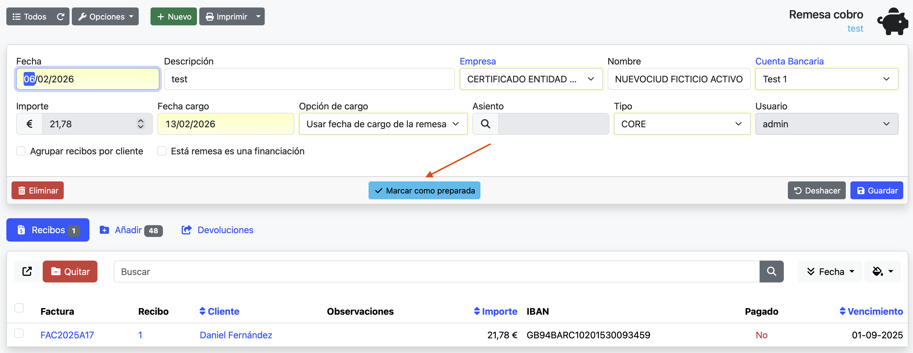 marcar remesa como preparada