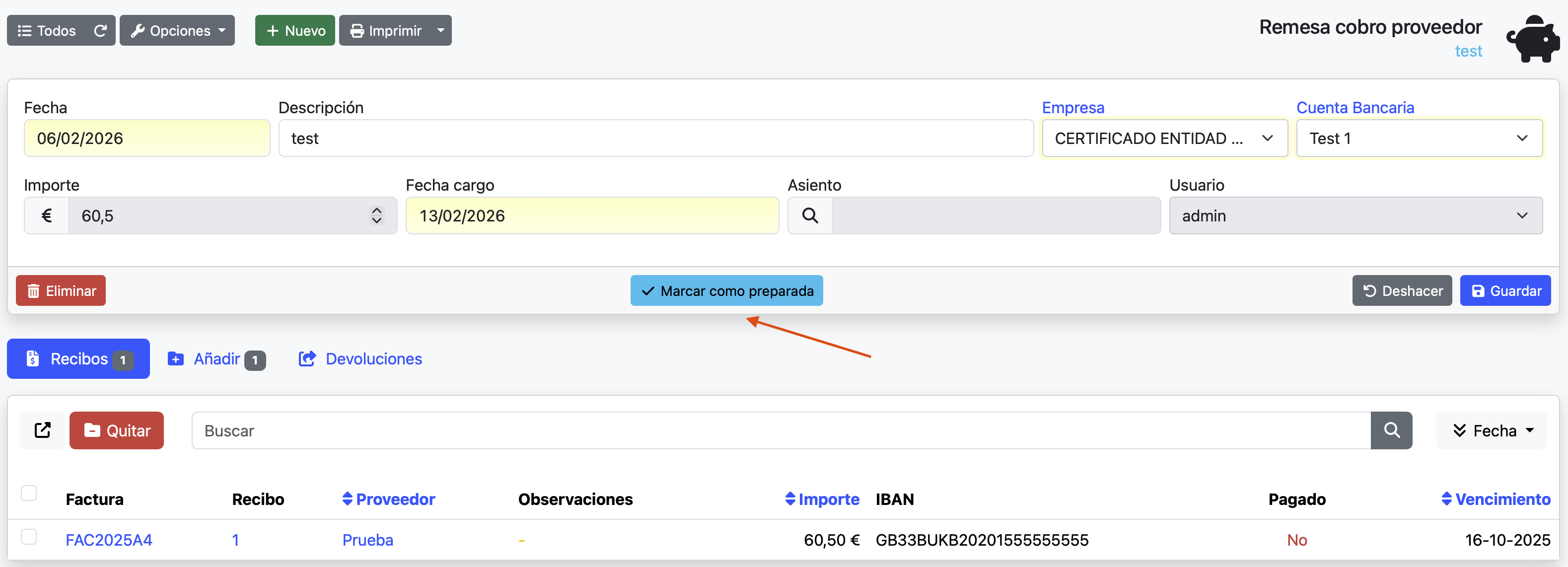 marcar remesa como preparada