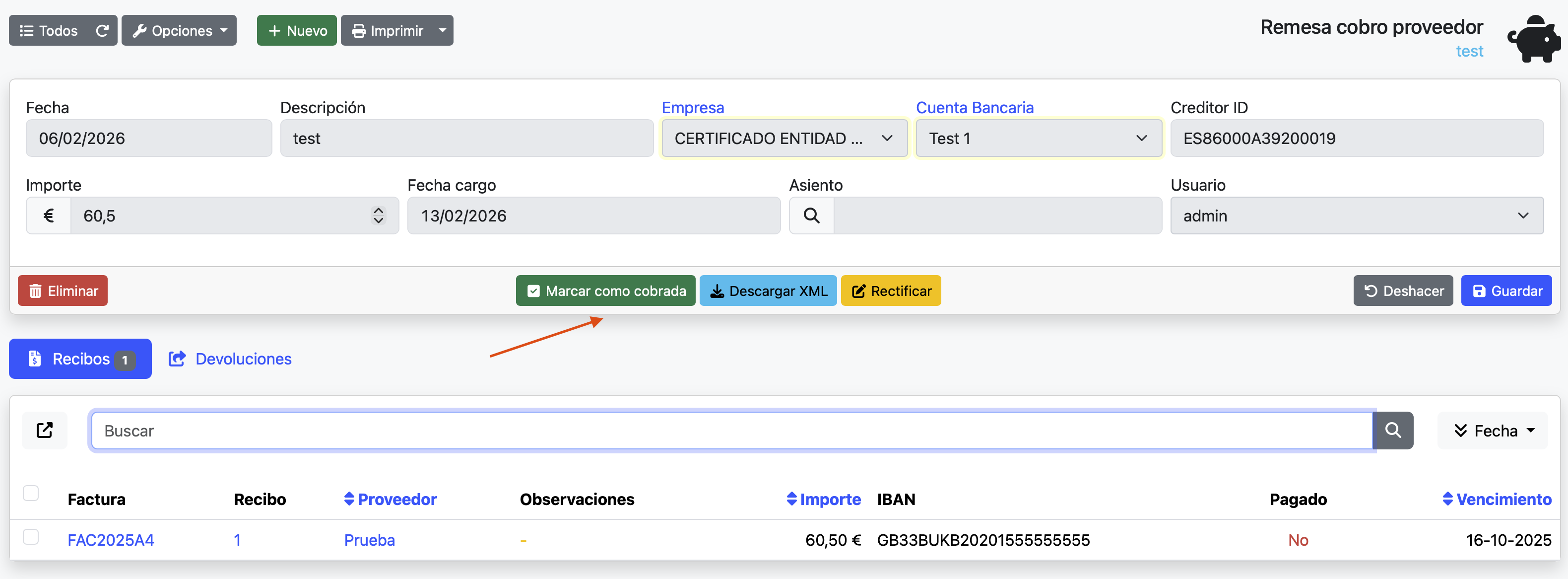 marcar remesa como cobrada