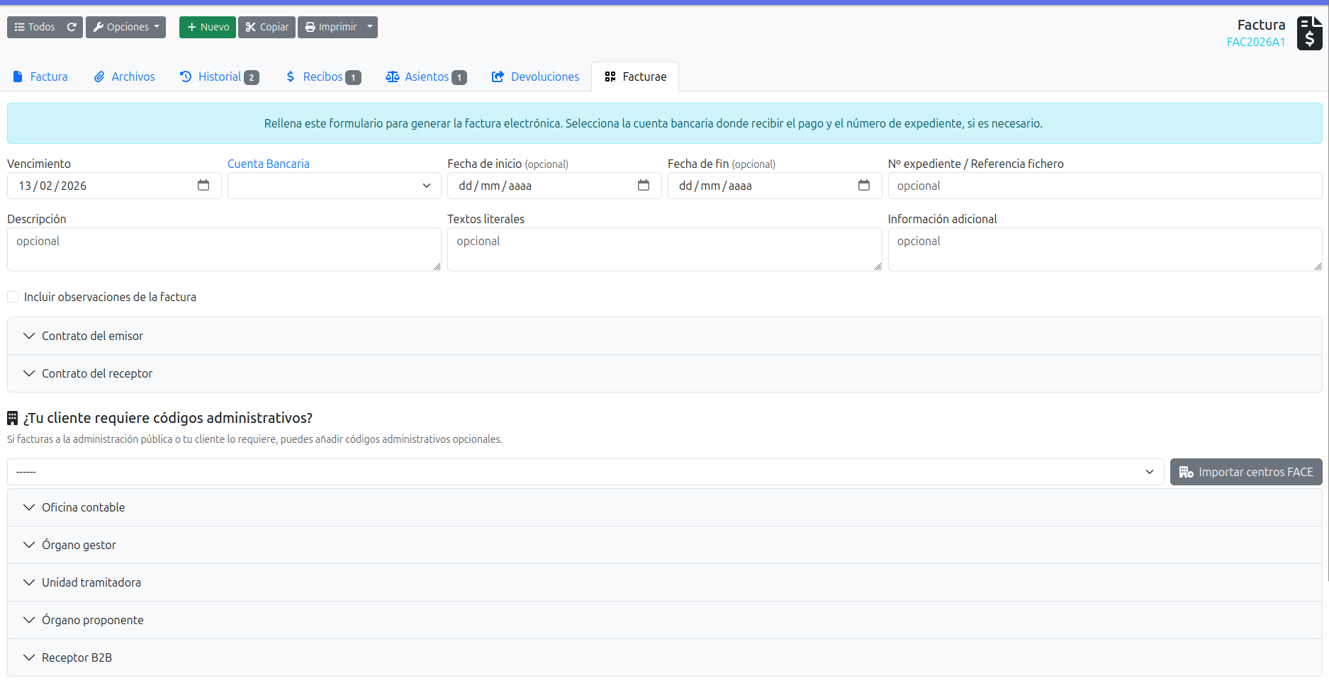 nuevos campos facturae