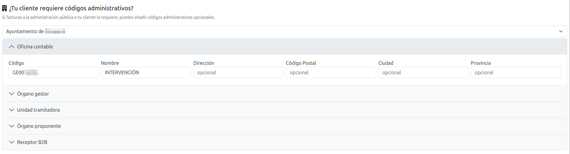 seleccionar datos facturae
