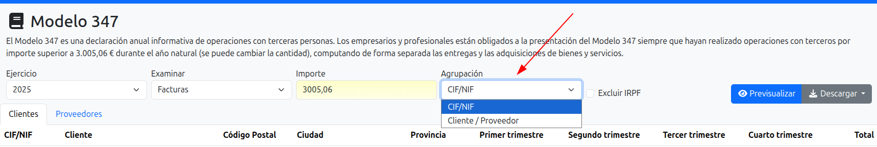 agrupar modelo 347 por cif/nif