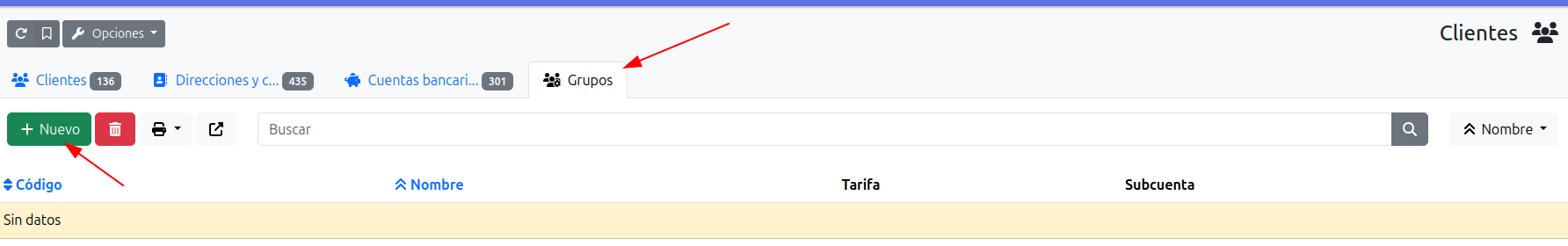añadir nuevo grupo clientes