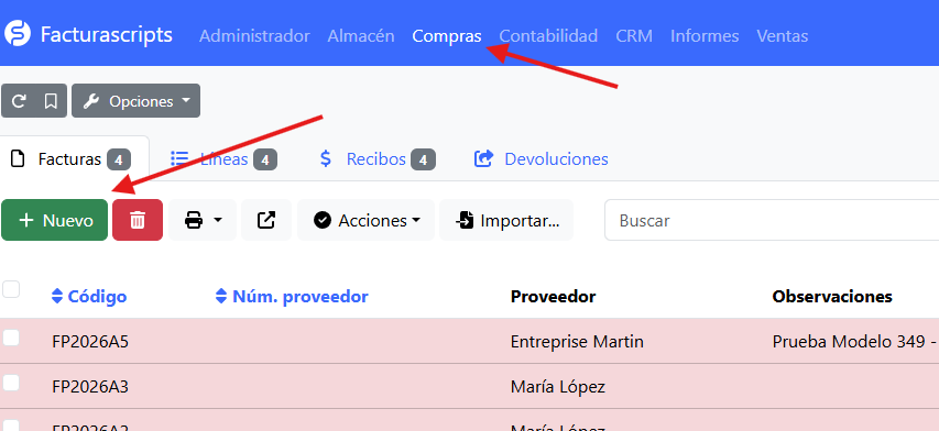 Nueva factura de proveedor