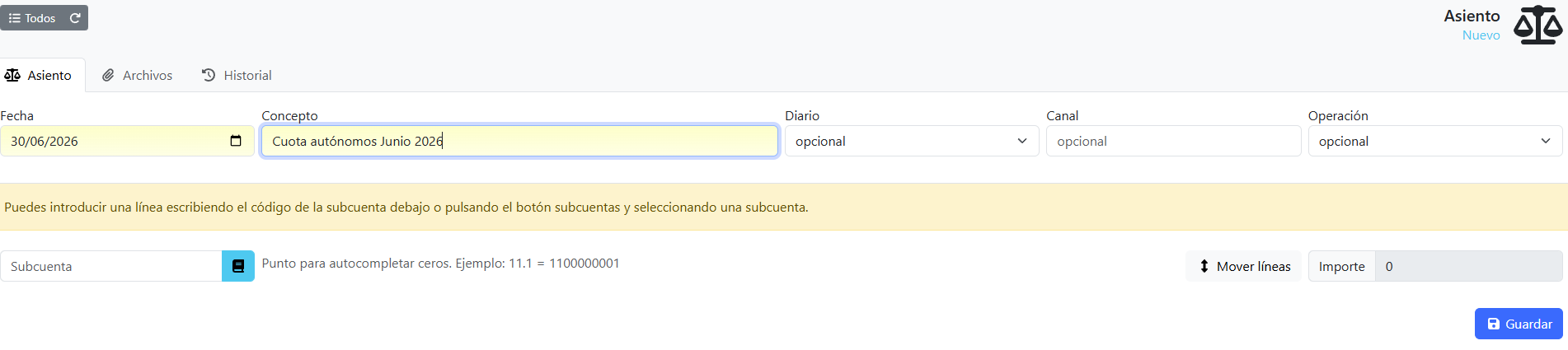 Cabecera del asiento