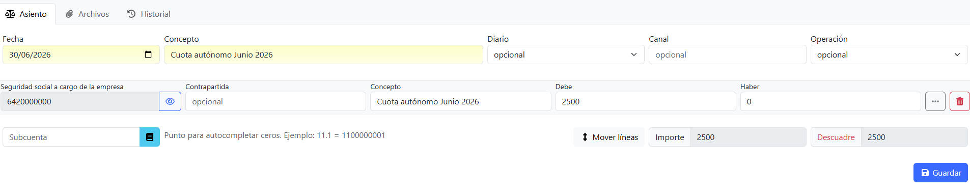 Línea de gasto subcuenta 642