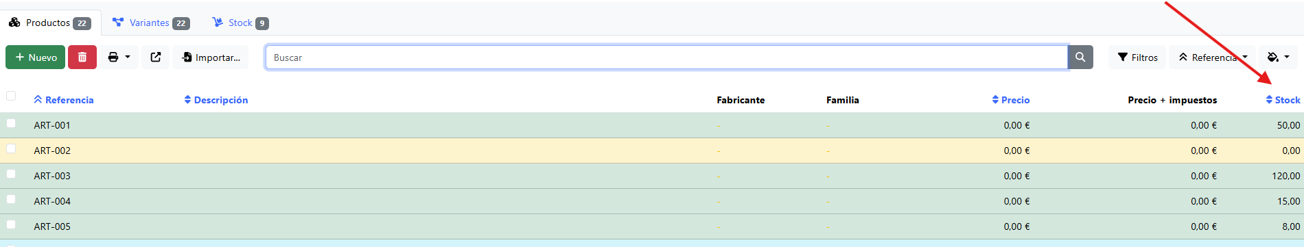 Stock actualizado en el producto