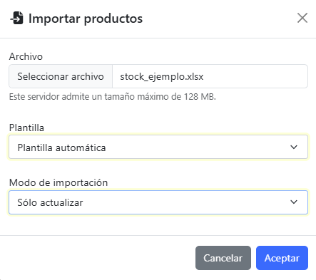 Formulario de importación