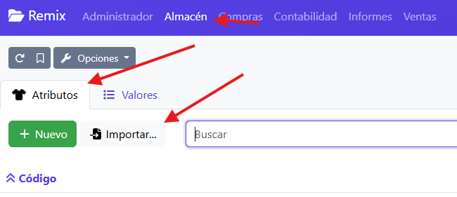 Almacén → Atributos