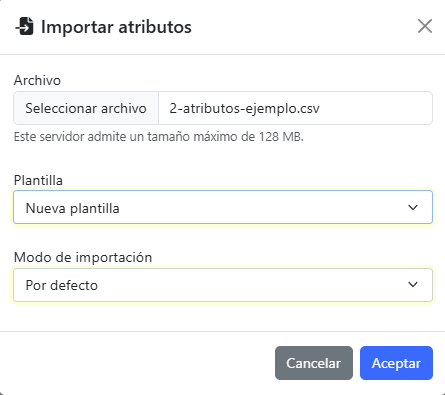 panel de importación