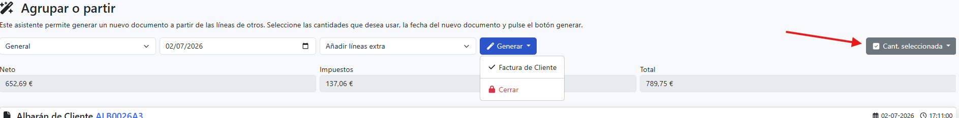 Boton cantidad seleccionada