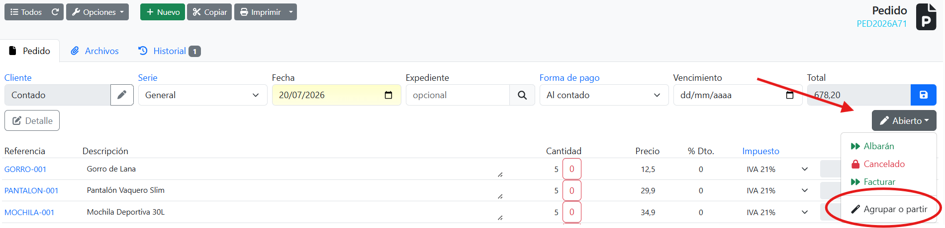 agrupar en documento