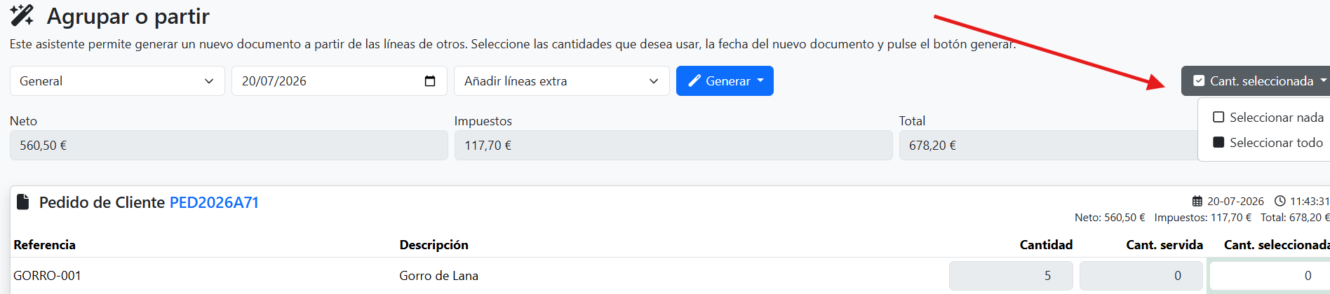 Boton cantidad seleccionada