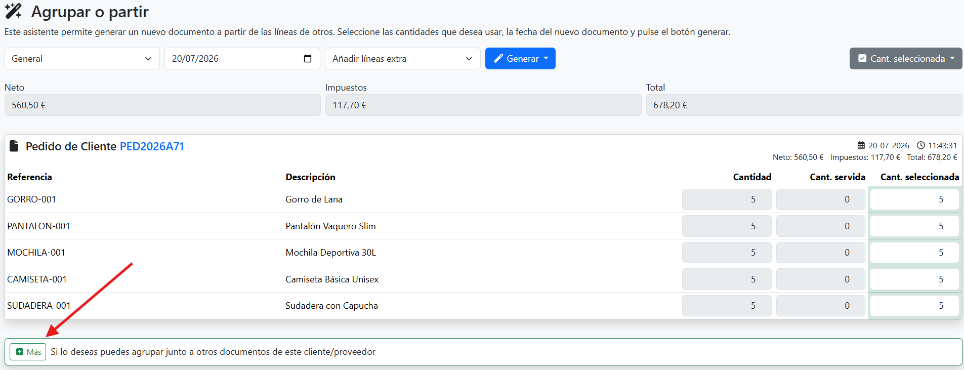 Sección Más para combinar con otros pedidos