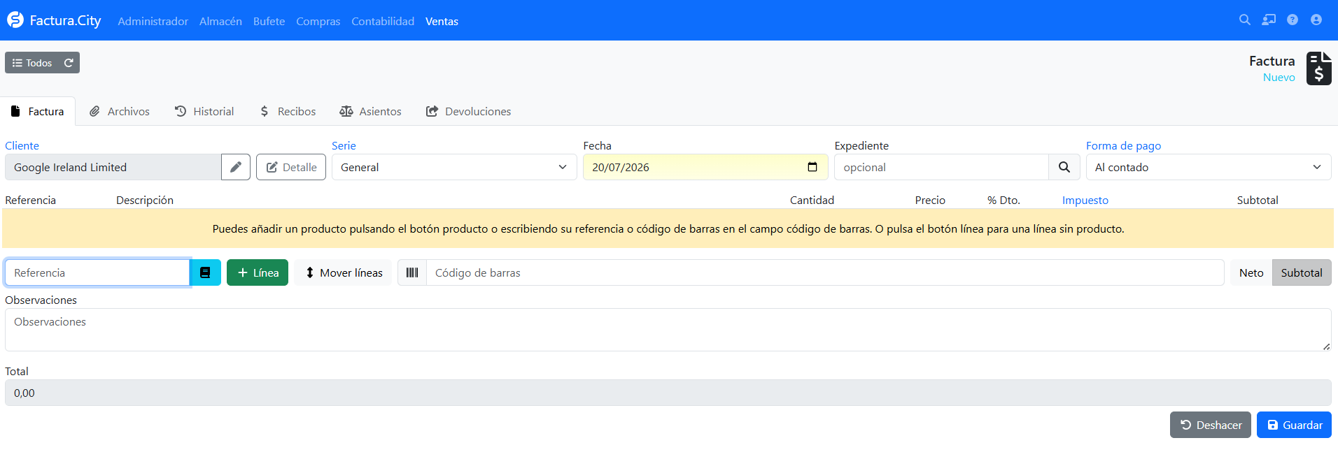 Cliente asignado en factura