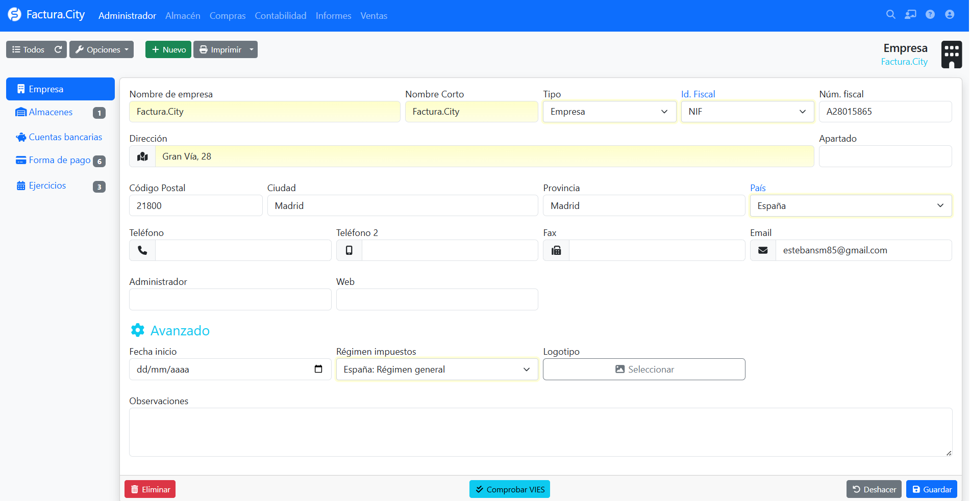 modificar datos empresa