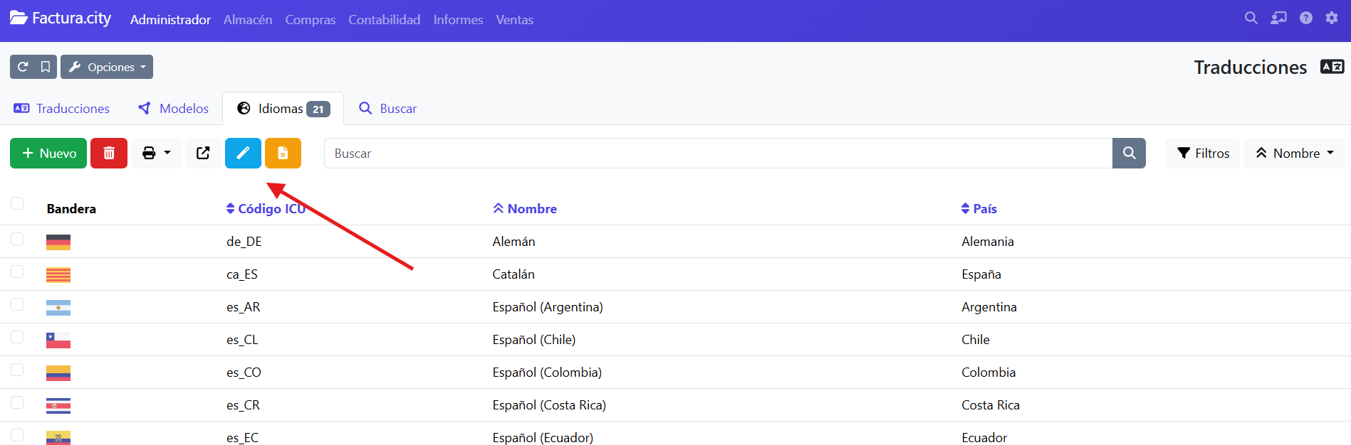 cargar idiomas por defecto