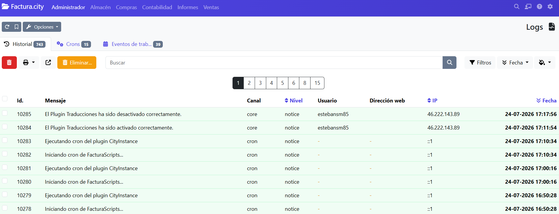 historial logs