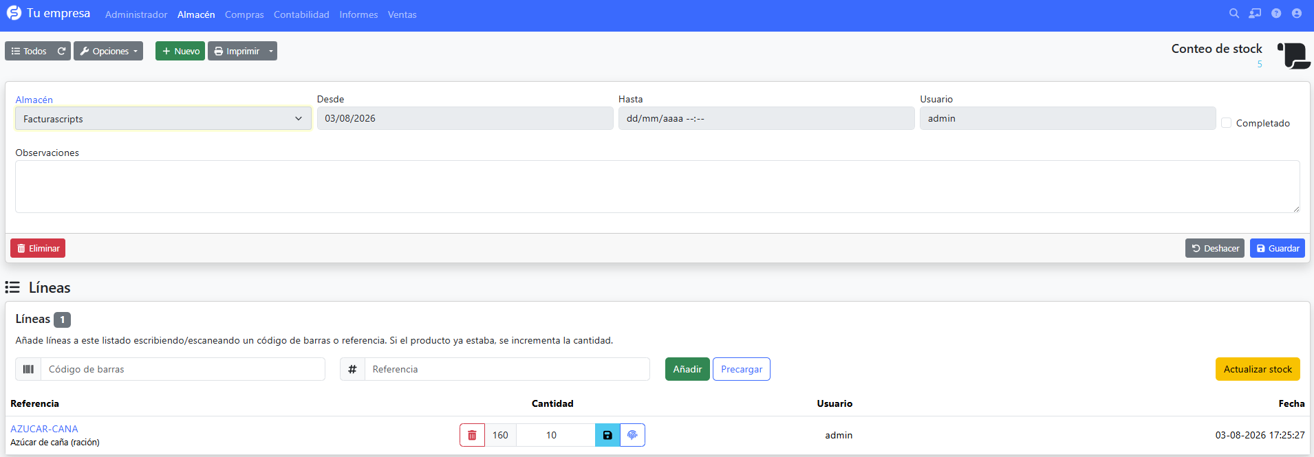 botón de trazabilidad en una línea de conteo