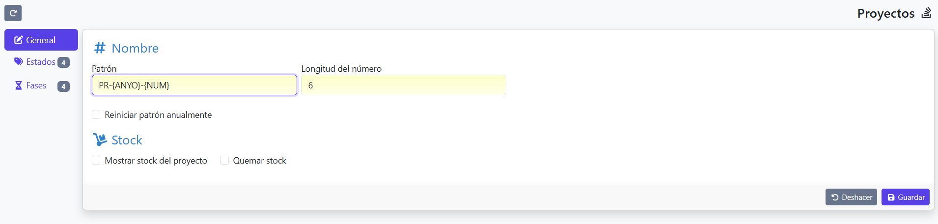 configuración de proyectos