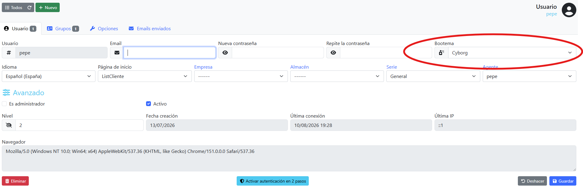personalizar diseño usuario