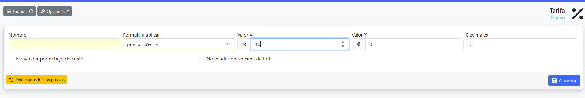 cambiar tarifa